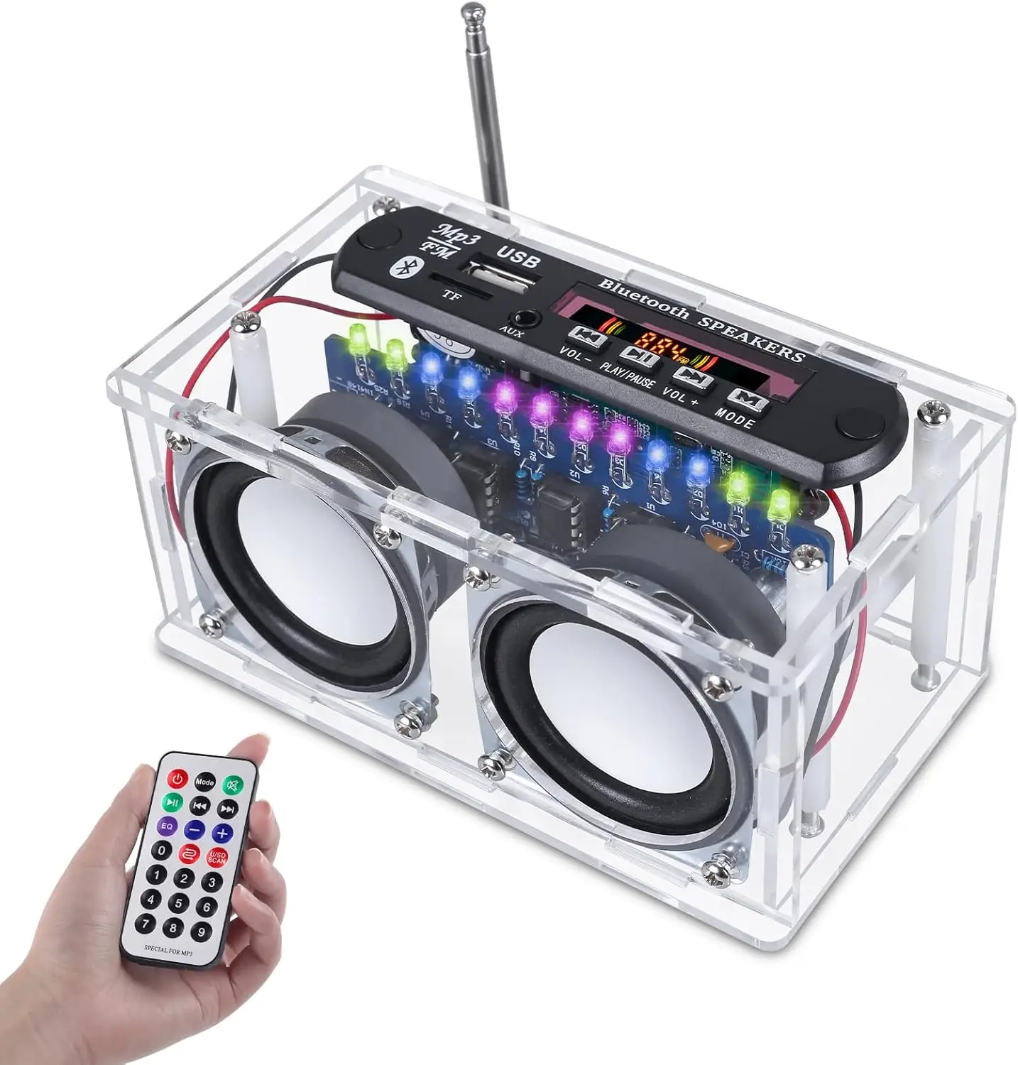 DIY Bluetooth-Compatible Speaker soldering Kit,Recording Function FM Radio Soldering Speaker Practice Kit with LED Spectrum,TF/AUX/Bluetooth/USB Suppo