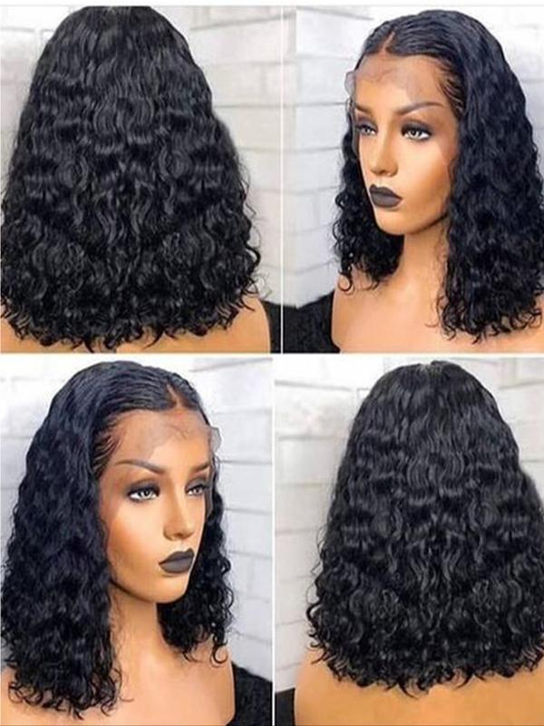 Deep Wave Bob Wigs Natural Color 220% Density 13x4 Lace Front Human Hair Wigs Brazilian Lace Closure Frontal Short Bob Wig Short Curly Brazilian Hair Wig Real Human Hair Deep Wavy Wigs