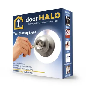 Door HALO 2in1 Ring Light - circular Motion sensor LED Rechargeable keyhole light for door knobs, deadbolts, dark entryways, garage, basement, bathroom