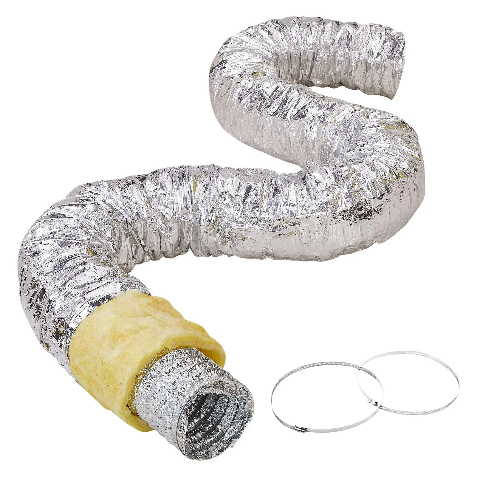 【summerfinds】VEVOR Dryer Vent Hose, , 6'' Insulated Flexible Duct 25FT Long with 2 Duct Clamps, Heavy-Duty Three Layer Protection for HVAC Heating Cooling Ventilation and Exhaust, R-4.2 Flame Resistance Value