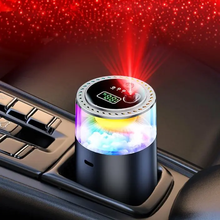 ADOOMYKAR Rectangular Smart Car Essential Oil Diffuser - Aromatherapy Machine with Synchronized LED Lights, Starry Sky Ceiling Effect, Auto On/Off, Built-In Cells, 130-Day Use, Mystic Mountains and Seas Design, Cloud Top Tea Aroma, for Car & Home