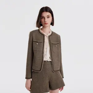 Retro Brown Washable Woolen Jacket Fit Womenswear