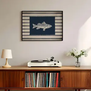 Striped Fishing Wall Art, Vintage Bass Poster, Rustic Western Cabin Decor, Retro Fish Poster, Unframed