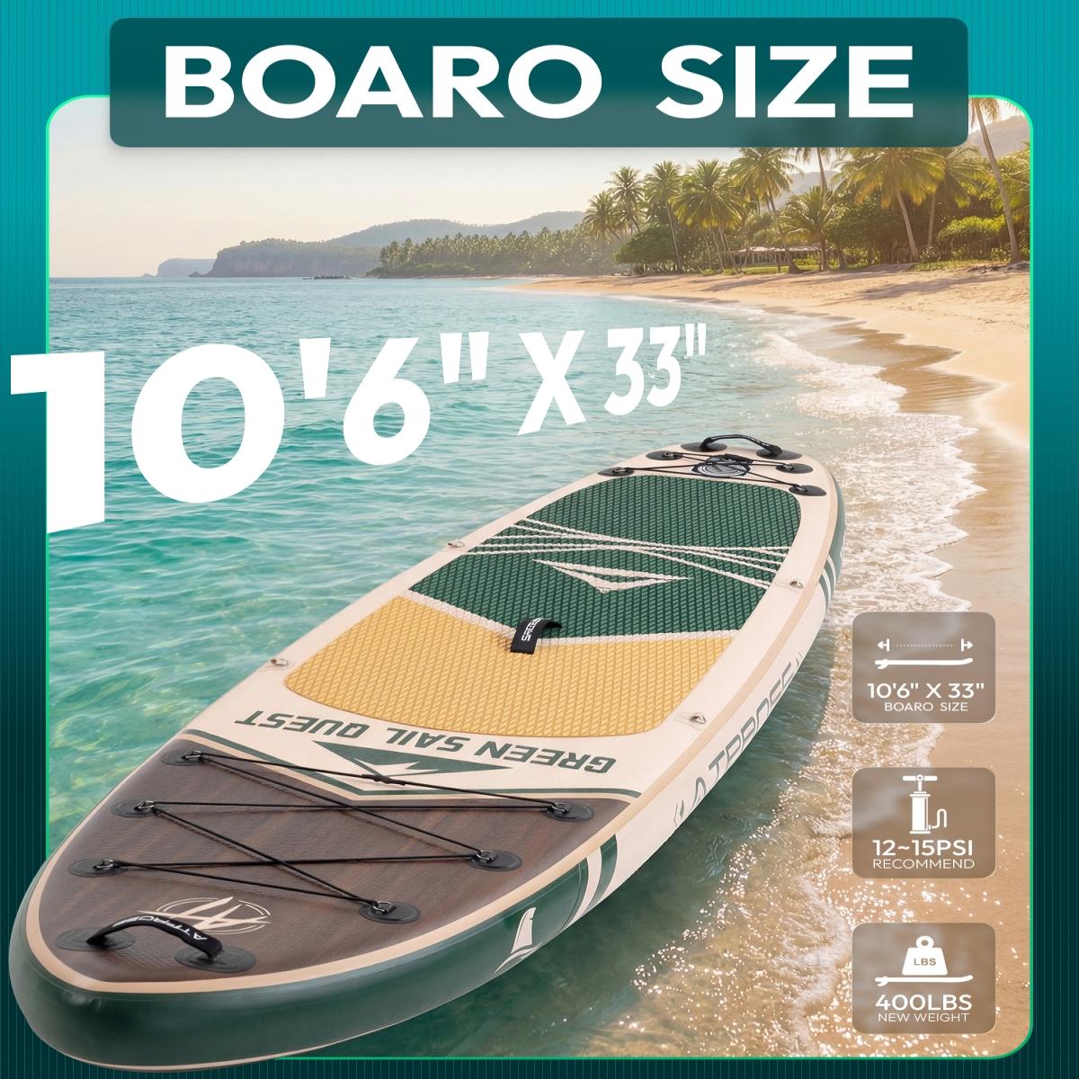 [Summervibes] Inflatable Stand Up Paddle Board, 10'6''x33'' Extra-Wide SUP with 400lbs Capacity, Kayak Seat, Anti-Slip EVA Deck & Premium Accessories Kit for Yoga, Fishing