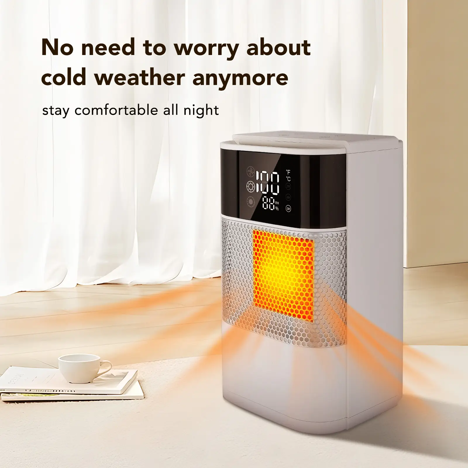 Christmas Portable 1500W PTC Heater, Fast Heating, Thermostat, Timer, Oscillation, Overheat Protection, LED Flame for Home/Office/Bedroom