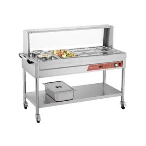 1800W Power Commercial Electric Steam Table Food Warmer, Stainless Steel Professional Server with 7 Stainless Steel Pans, 2 Pots, Shield, Undershelf & Wheels for Restaurant, Party Use