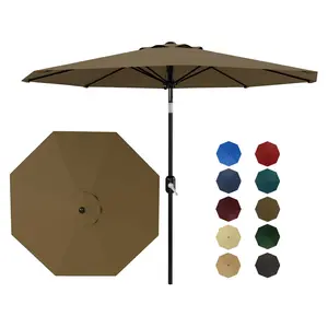 9 ft Patio Umbrella - 8 Sturdy Ribs Outdoor Table Umbrella with Crank Lift & Push Button Tilt - Market Umbrella for Pool, Deck, Yard, Garden - Taupe