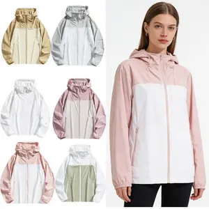 2PCS women's color blocking quick drying sun protection clothing, ultra light ice breathable outdoor sun protection sports jacket, UPF50+sun protection clothing, summer outdoor sports sun protection clothing