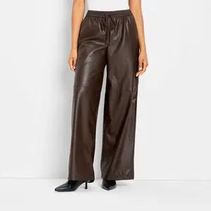 Women's Mid-Rise Wide Leg Faux Leather Pull-On Pants - Future Collective