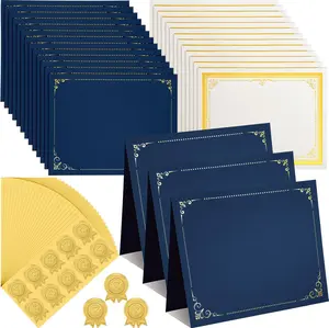 60 Set Certificate Kit with 60 Certificate Holders, 60 8.5 x 11'' Papers, 60 Gold Foil Award Seals, Diploma Cover for Award Certificates (Blue)