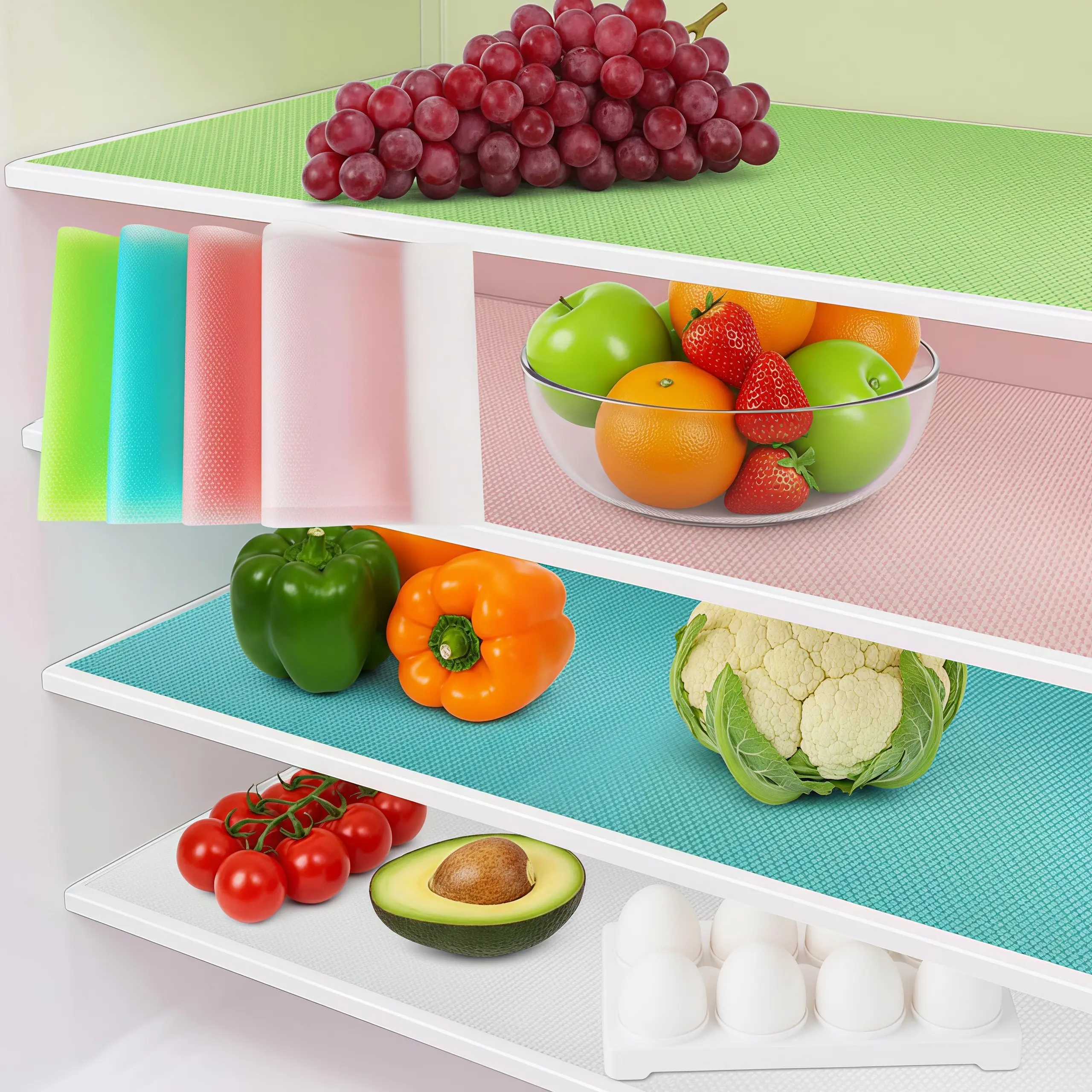LMMAKE 12PCS Cuttable Refrigerator Lining Mats Food-Grade EVA Non-Toxic Waterproof Drawer Cabinet Mats Insulated Moisture Proof Stain Resistant Coasters for Shelves Clean Tidy Blue Tableware