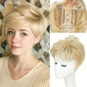Blonde Hair Toppers For Women Fluffy Toppers Hair Pieces With Thinning Hair 360 Cover Short Pixie Cut Hair Topper With Bangs Hair Clip Daily Party Wig