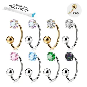 KUTLAN Titanium 22G Horseshoe Nose Ring, Externally Threaded with 2.5mm Zirconia, Suitable for Nose, Ear & Cartilage Piercings, Hypoallergenic & Secure Fit.