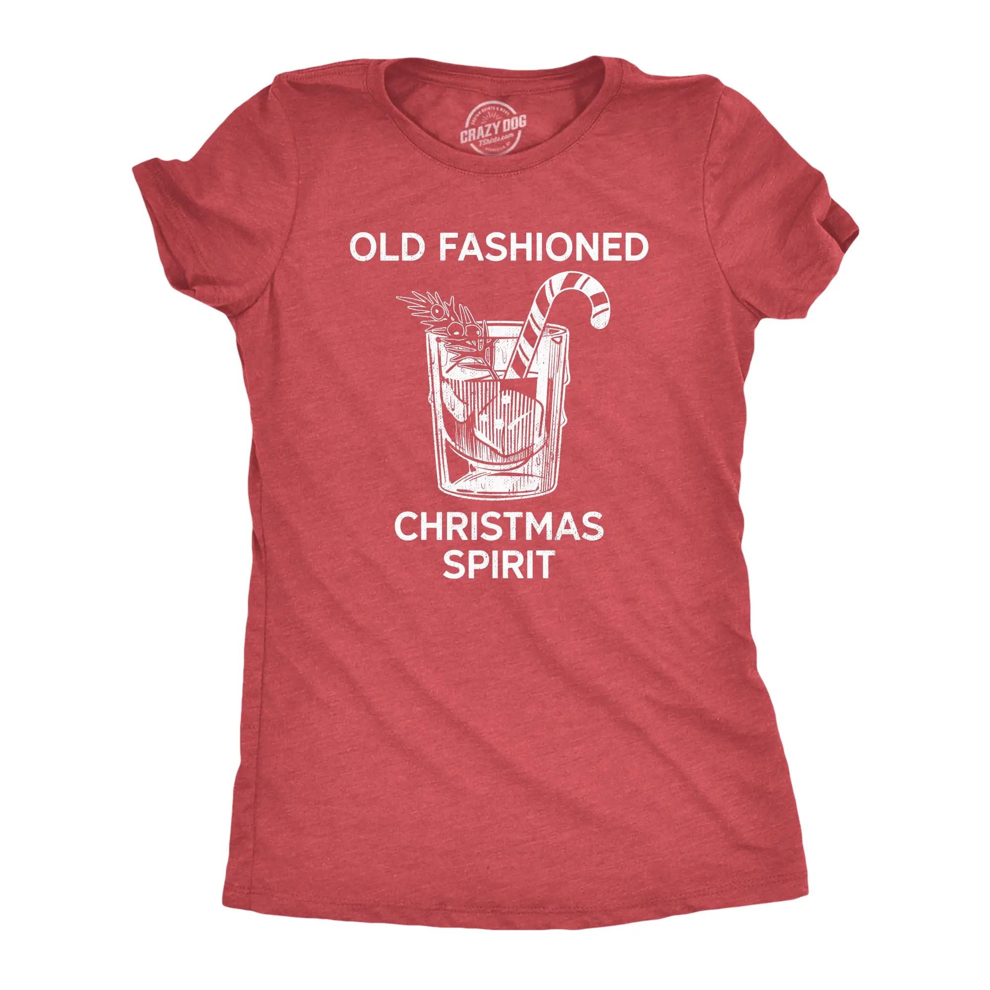 Womens Old Fashioned Christmas Spirit Tee Funny Xmas Mixed Drink Lovers Tee for Ladies Funny Womens T Shirts Cute Vintage Fashion Casual Ladies T-Shirt Gift Christmas Tops for Women Funny Drinking Top Women's Red -