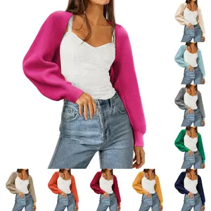 FMEYOA Women's Bolero Shrug Sweater 2024 Knitted Long Sleeve Open Front Cropped Cardigan Shrugs Sweaters Y2K Tops