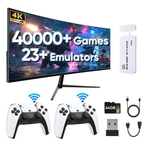 Wireless retro game console, retro game stick with over 20,000 games, 23 emulators, 64GB, Retro Game Stick Pro with dual 2.4GHz wireless controllers, plug-and-play TV video games, Gaming Console