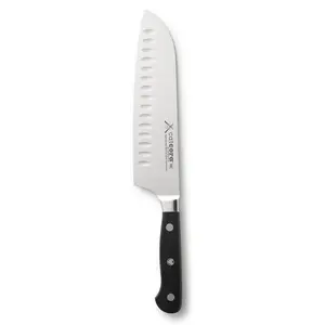 CatCora Forged Granton Santoku Knife, Professional 7-Inch German Steel Blade For Slicing Meat Without Sticking, Ergonomic Triple-Rivet Handle, NSF-Certified Kitchen Knife