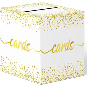 White  Card Box, Wedding Card Box, Graduation Cards Boxes, 9.1" Large  Card Holder,  Foil  Boxes Cards Receiving Box Holder for Graduation Wedding Birthday Party Decorations Supplies