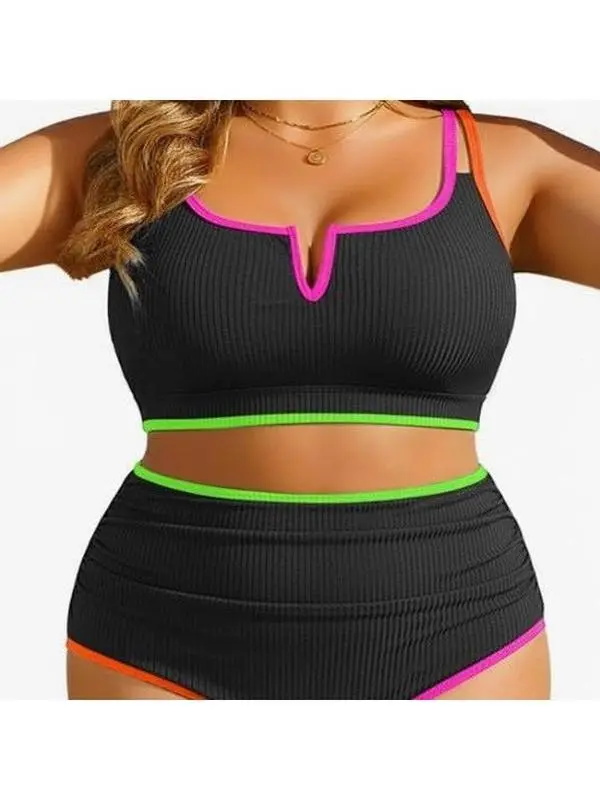 2026 new color-blocked popular two-piece bikini with underwire plus size bathing suits