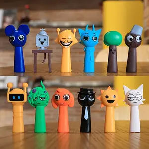 [12pcs Cute Cartoon Rhythm Box Statue Set] 12pcs Cute Cartoon Rhythm Box Statue Set, Unique Action Figure Characters, Ideal for Cake/Tabletop Decor, Perfect for Thanksgiving, Christmas, Valentine's, Halloween Gifts, Home, Kitchen, Bathroom, Toys Minifig