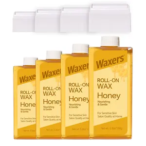 Roll on Wax Refill for Hair removal Honey at Home Sugar Roller Waxing Cartridges for Sensitive Skin Depilatory Soft Wax for Legs Arms & Body 5.3oz 150g 4 Pack