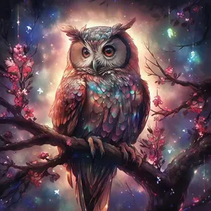 5D DIY Full Diamond Round Drill Painting - Diamond Painting Kit Owl Branch Mosaic Canvas DIY Wall Art, Home Wall Decoration