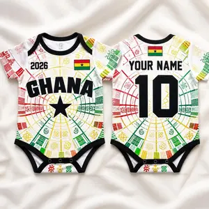 Personalized Ghana Baby Bodysuit, Custom Name Number Infant Soccer Outfit, Ghana Baby Jersey 1AG