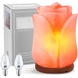 Authentic  Himalayan Salt Lamp;Hand Carved Flower Rose  Rock Salt from Himalayan Mountains; Dimmer Cord (Pink Flower)