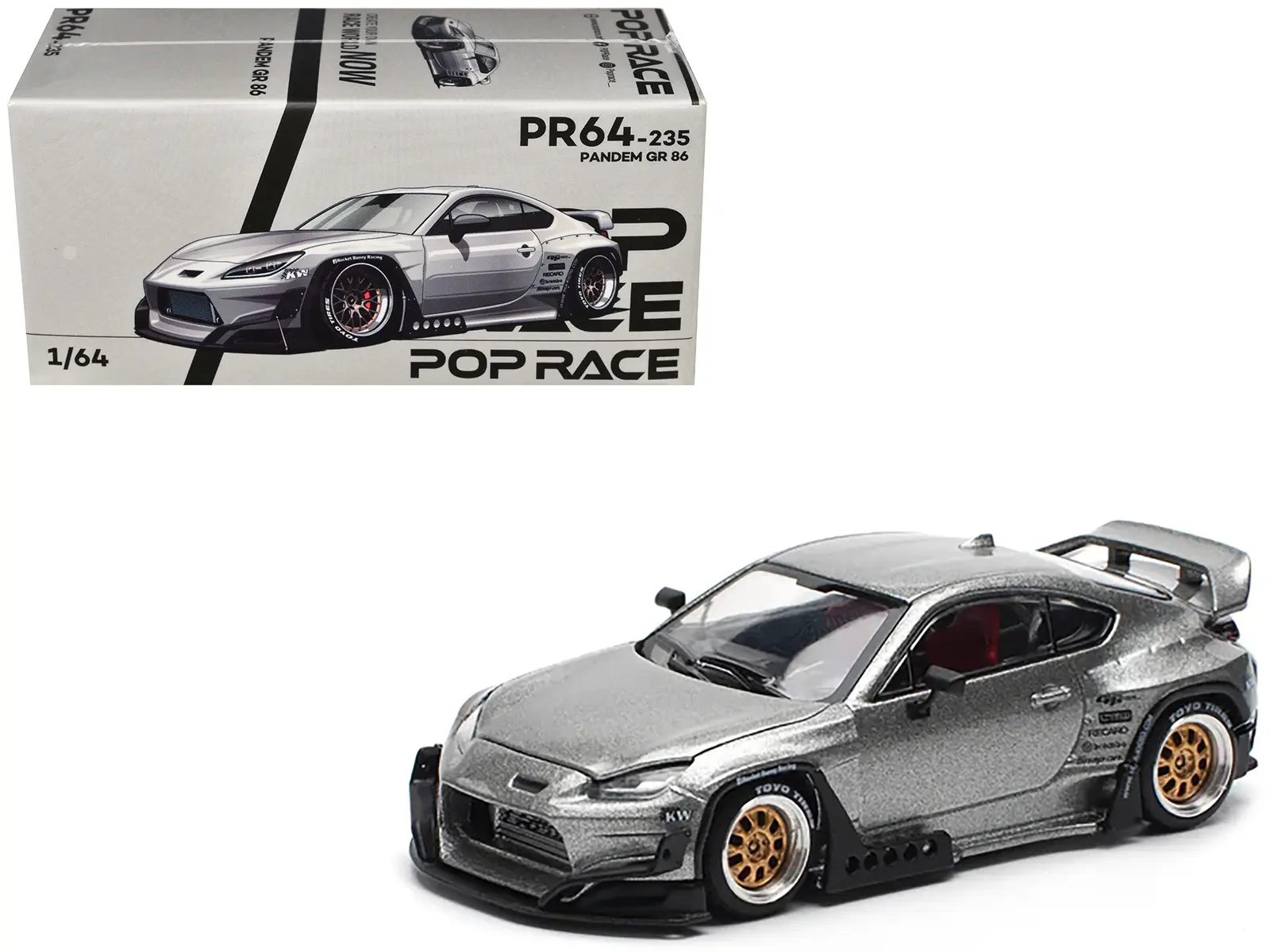 Toyota Pandem GR86 Silver Metallic 1/64 Die Cast Model Car by Pop Race