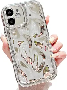 iPhone 12 Meteorite Bubble Pattern Chrome Plating Electroplated Water Ripple Wave Shape Color Holographic Case, Luxury Laser 3D Silicone Protection Cover for Women Girls (Silver)