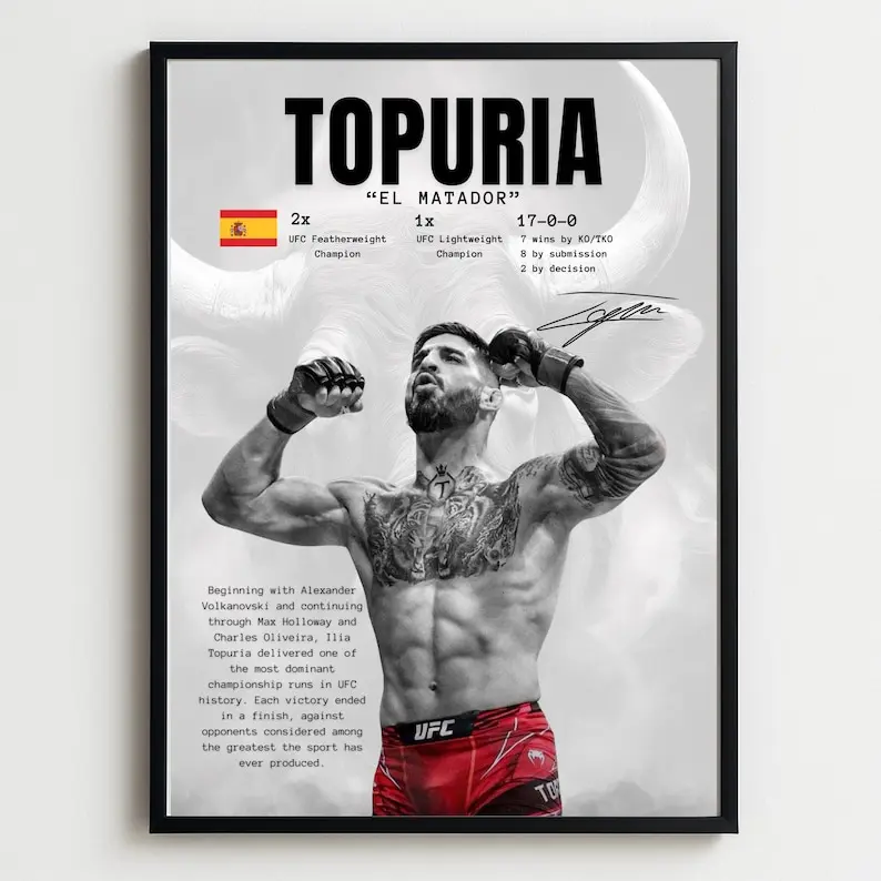 Ilia Topuria poster Rolled Posters | Spain MMA legend, BJJ fight room decor
