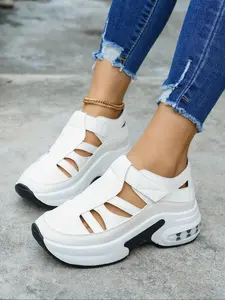 Women's Cross Strap Hollow Out Breathable Velcro Wedge Heel Thick Sole Waterproof Platform Walking Shoes Casual Outdoor Hiking Sports Shoes