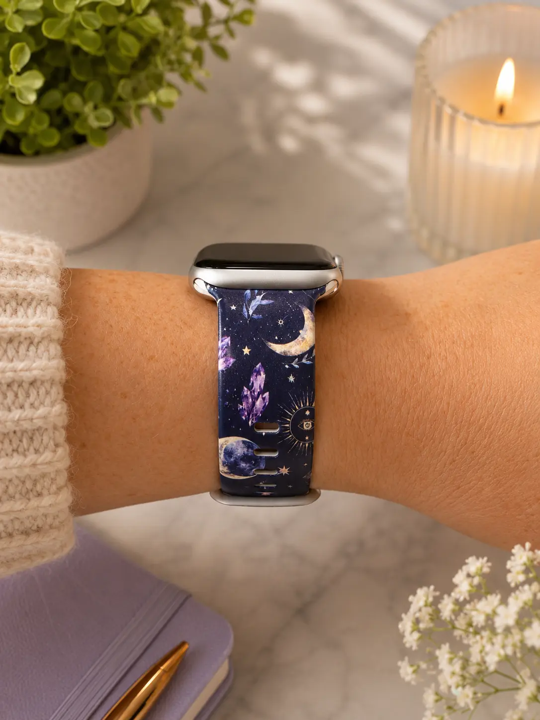 Celestial Moon Crystal Watch Band | Mystical Galaxy Smartwatch Strap | Compatible with Apple Watch & Samsung Galaxy Watch