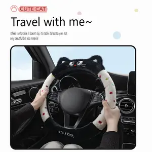 New Steering Wheel Cover Winter Short Plush Women Cute Cat Car Handle Protector Anti-Slip, Stylish & Durable Vehicle Accessory Automotive
