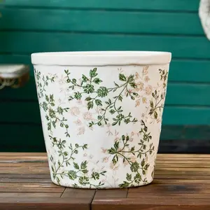 TEWEIQI Modern Farmhouse Green Floral Ceramic Pot – Ideal for Orchids, Succulents & Home Décor, 6“ or 6.7" Height