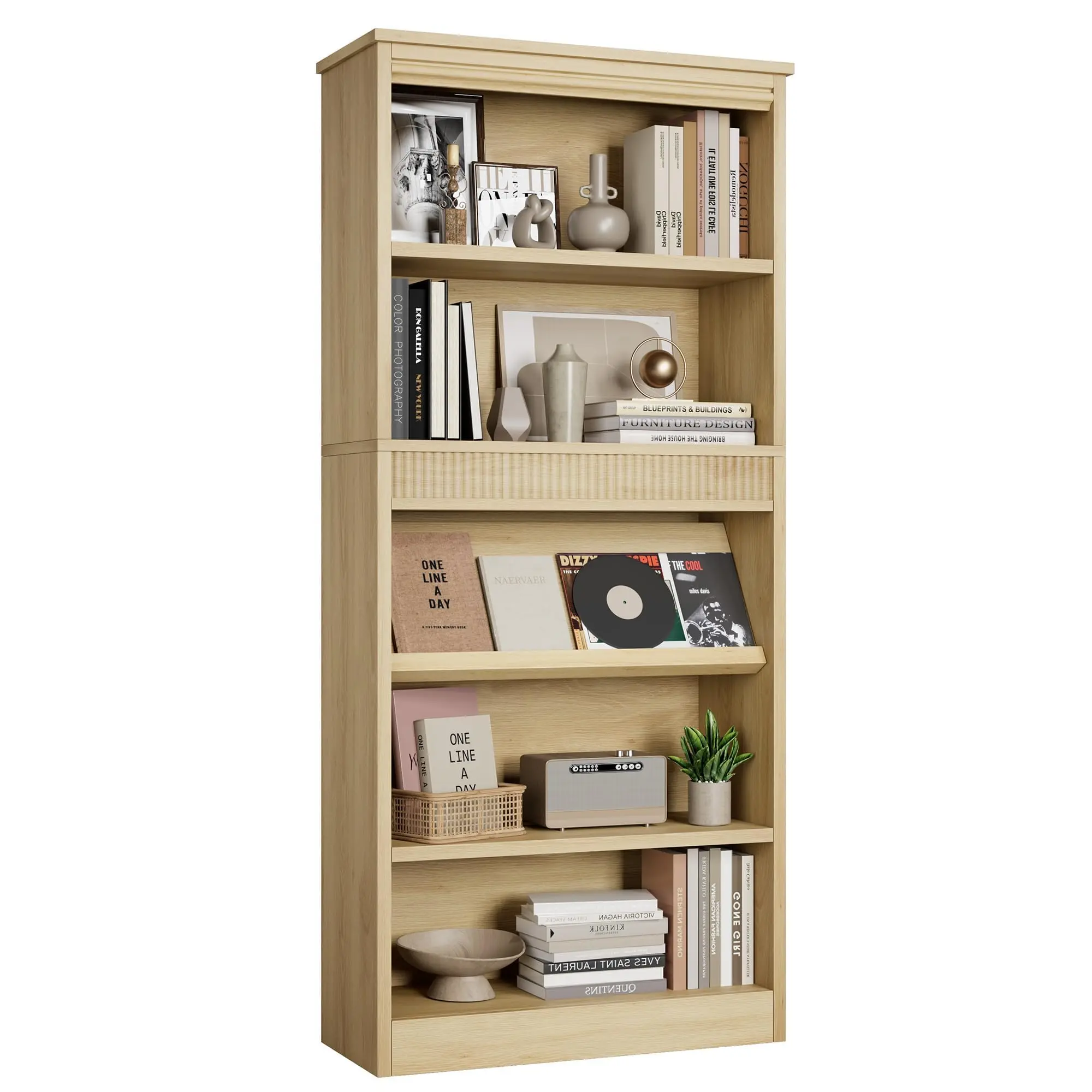 Garvee 71” 4-Tier Wooden Bookshelf with Display Rack, Large Capacity Rustic Wood Grain Bookcase, Sturdy MDF Construction, Easy Assembly, Ideal for Living Room, Bedroom, and Study