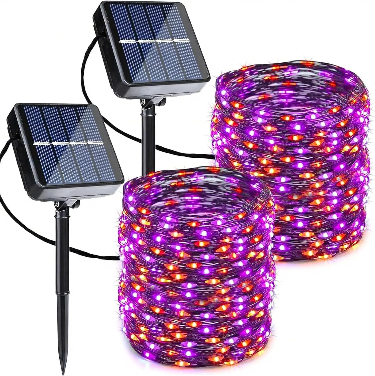 Orange-Purple Halloween Solar LED Fairy Lights, 2-Pack Outdoor Patio Light Strings (Total 80FT, 240LED) - Twinkle Decor for Holiday, Home Improvement Needs, Outdoor Patio Led Light Strings