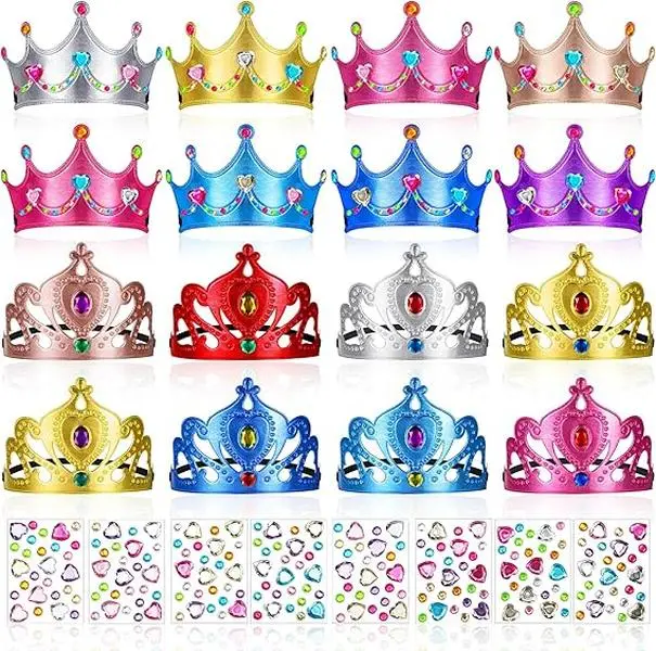 44pcs Multicolor Unisex Customizable Foam Happy Birthday Crowns Kit - 8-9in Acrylic King Hats, Princess Tiaras with Diamond Sticker Kits, Accessories for Crafting, Party Favors (Home Improvement)