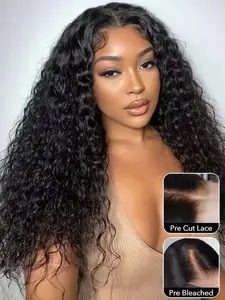 Water Wave 5x5 Lace Wig, Human Hair Wig Pre-Bleached Transparent Lace Wig 180% Density Brazilian Virgin Hair, Glueless Curly Wig No Glue Needed
