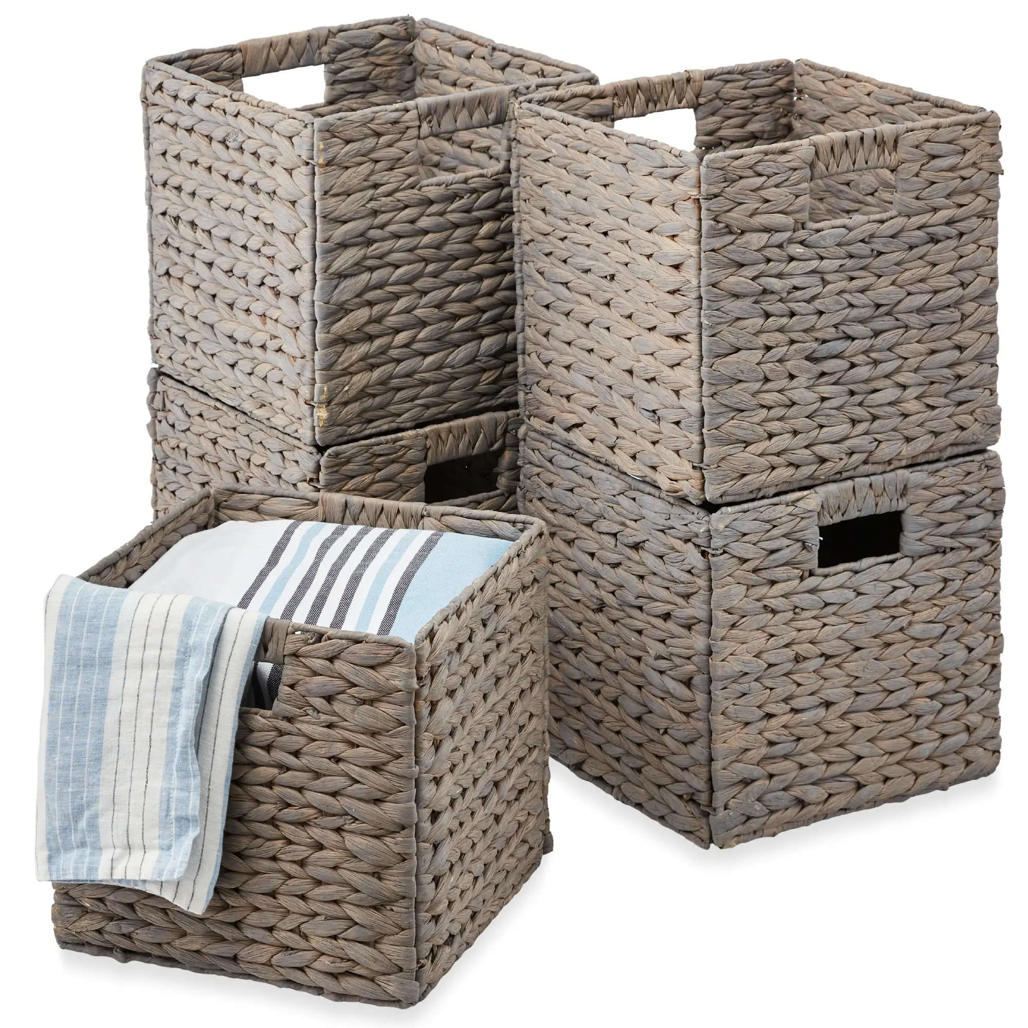 Best Choice Products Set of 5 Handwoven Water Hyacinth Storage Baskets – Natural Collapsible Organizers with Handles