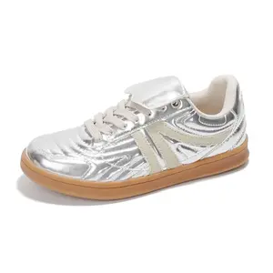 Women Metallic Silver Retro Sneakers Foldover Tongue Casual Gum Sole Fashion Shoes
