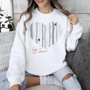 Love Is All Around, Winter Forest, Cardinal, Heart, Sweatshirt, Valentine's Day, Crew Neck, Women's, Crewneck, Valentine's Day, Love, Heart, Cupid