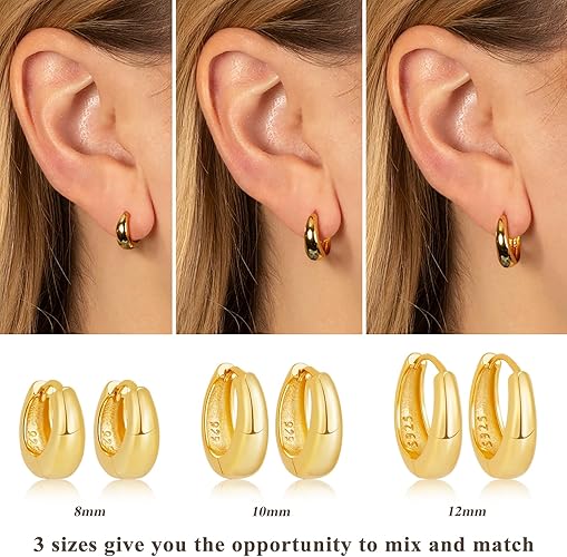 6 Pcs Huggie Hoop Earrings 8mm/10mm/12mm 14K Gold Plated Earring Stack Small Earrings for Women Hypoallergenic Trendy Waterproof Multiple Cartilage Earring for Women Surgical Steel Stud Set 6 Pcs Huggie Hoop Earrings 8mm/10mm/12mm 14K Gold Plated Earring Stack Small Earrings for Women Hypoallergenic Trendy Waterproof Multiple Cartilage Earring for Women Surgical Steel Stud Set
