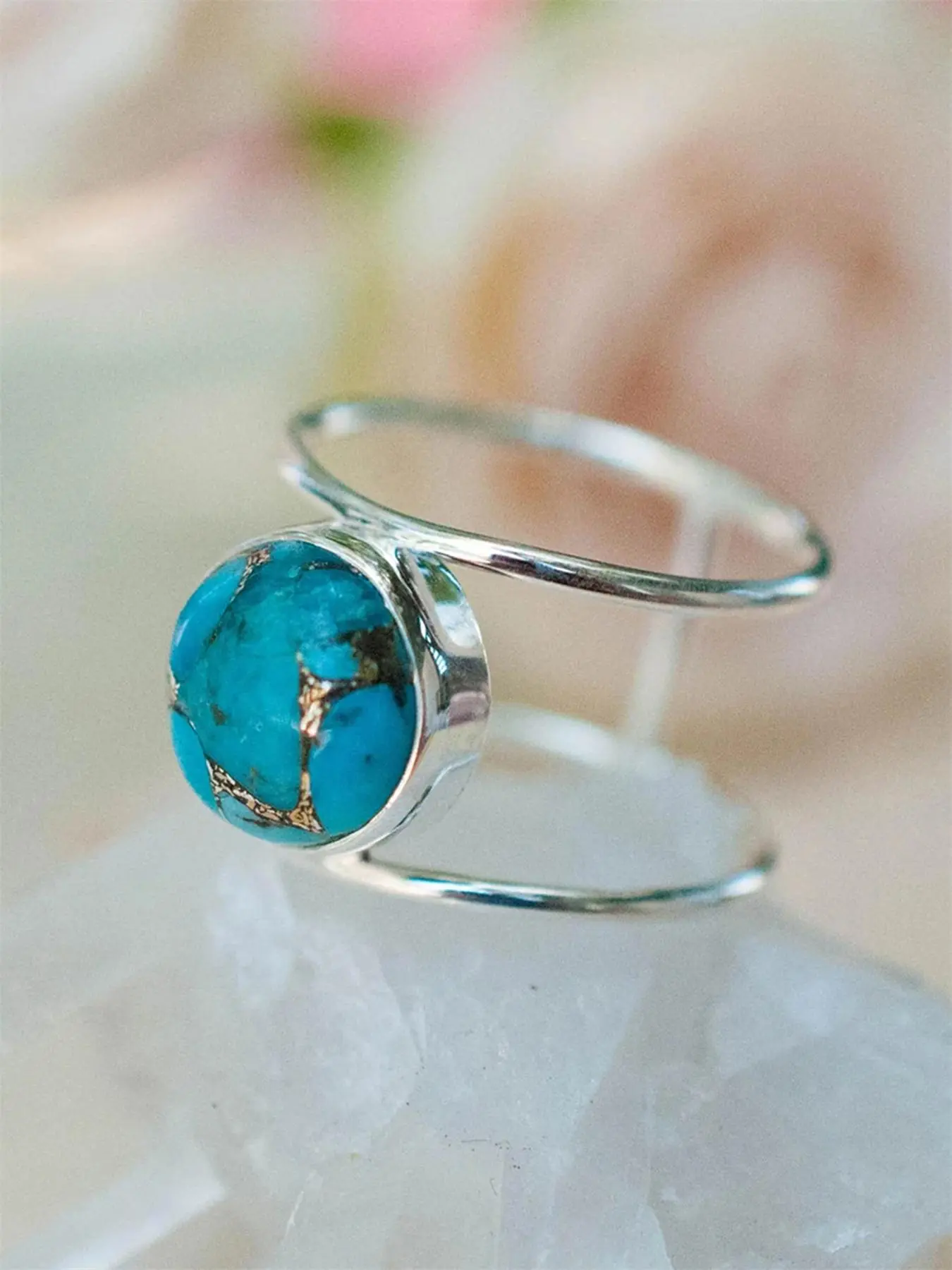 Vintage Turquoise Texture Beaded Ring, Boho Style Party Matching Jewelry for Women, Trendy Accessories for Party and Daily Life