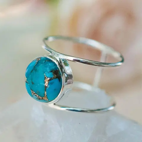 Vintage Turquoise Texture Beaded Ring, Boho Style Party Matching Jewelry for Women, Trendy Accessories for Party and Daily Life