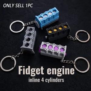 Mini Inline 4 Cylinder Engine Block Keychain with Moving Pistons, Fully Functional Fidget Keychain for Car Lovers, Stress-Relief Gadget, Cool Mechanic Gift for Men