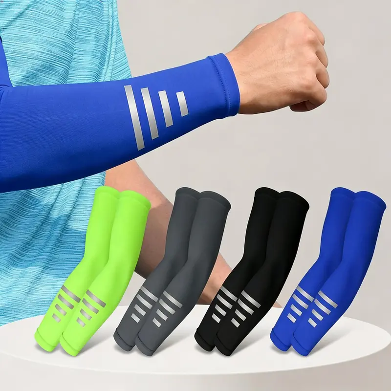 Adults' 4-Pair Anti-UV Sun Protection Arm Sleeves - Cooling, Anti-Slipping, Breathable Polyester Activewear Protective Gear with Secure Fit, Compression Support, Athletic Protective Gear for Cycling