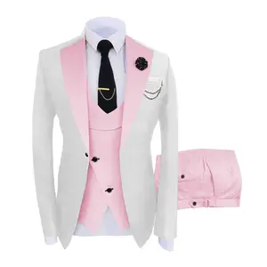 Men’s Suit One Button 3-Piece Blazer Dress Business Wedding Party Jacket Vest & Pant Formal Long Sleeve