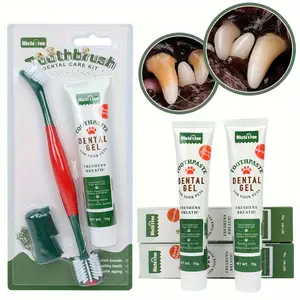 3pcs Set of Pet Toothpaste And Toothbrush Kit for Cleaning Dog And Cat Teeth, Including Finger Brushes And Pet Supplies, Without Battery