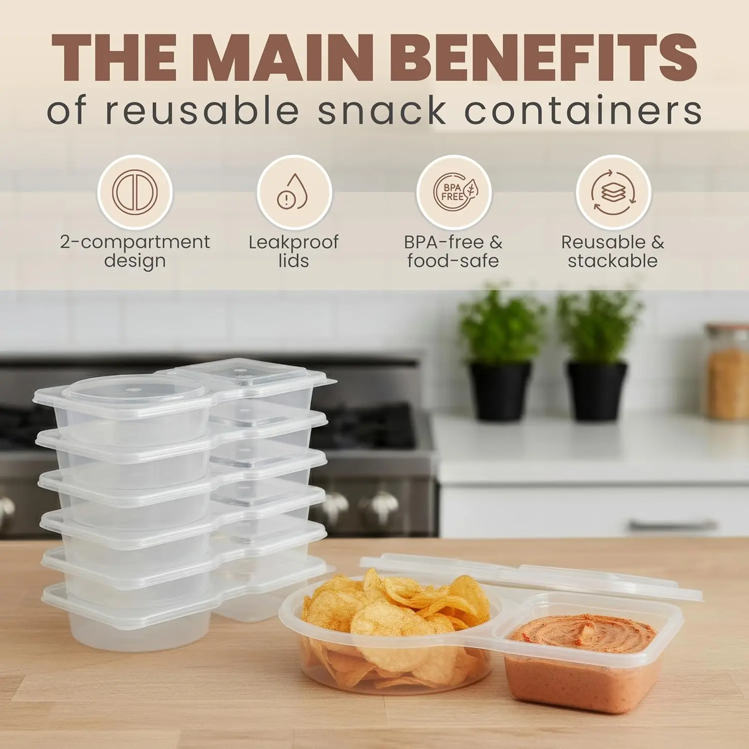 20/40 PCS Double Compartment Snack & Sauce Storage Containers,  Reusable Eco-Friendly Leak-Resistant Lids for Dips & Condiments (Home Organizer Storage Box)